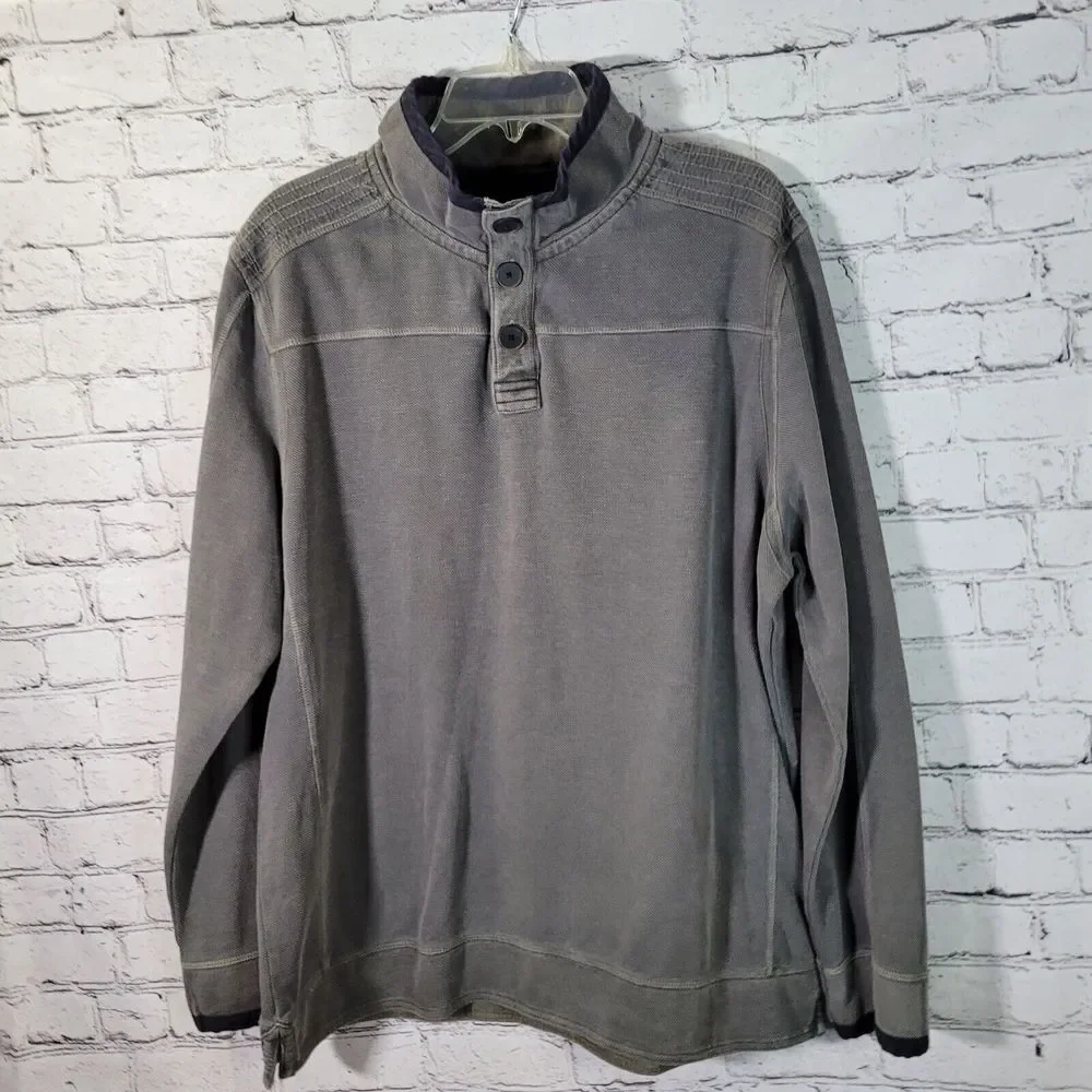 Carbon 2 Cobalt Sweater Mens Large Green Henley Button Pullover‎ High Neck